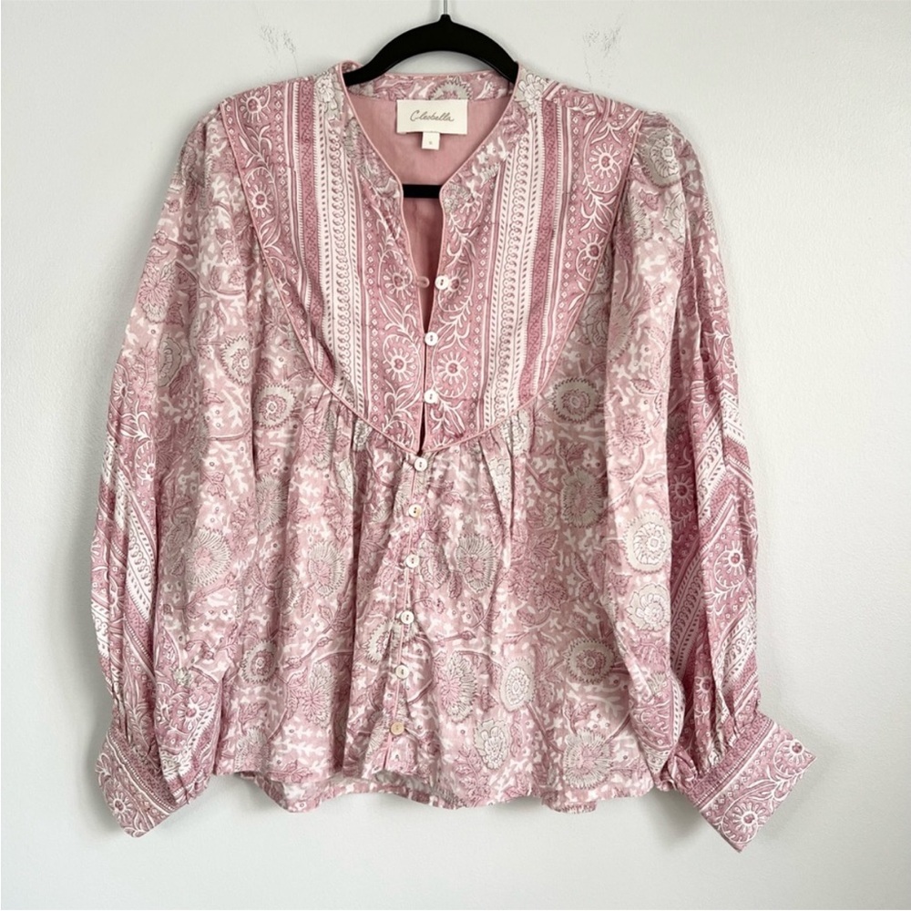 Cleobella Size L • Pink Boho India Peasant Cottagecore Blouse Top.